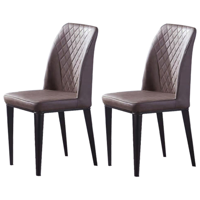 Scandinavian Indoor Side Chair Metal Upholstered Solid Back Dining Room Chair Brown 2 Piece Set Clearhalo ' kitchen&dining_furn' 'Dining Chairs' 'Dining Tables & Seating' 'dining_chair' 'furn' 'furn_dining_chair' 'Furniture' 'furniture_dining_chair' 'Kitchen & Dining Furniture' 'kitchen' 4037709