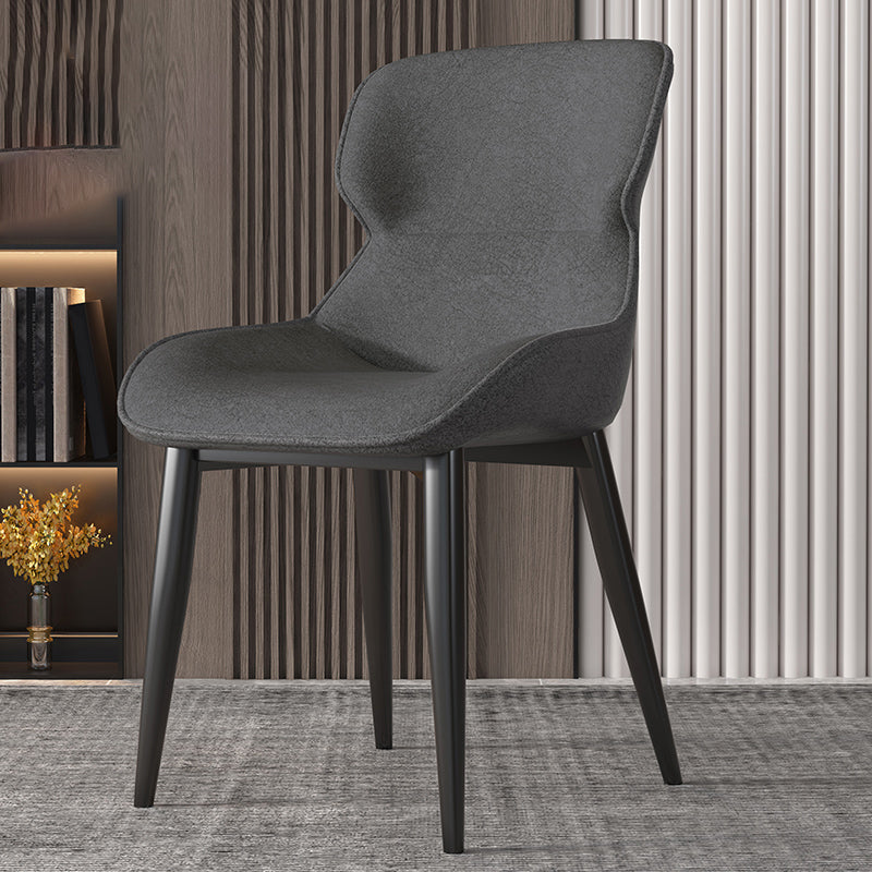 Contemporary Indoor Arm Chair Wingback Upholstered Metal Dining Room Chair Dark Gray 1 Piece Clearhalo ' kitchen&dining_furn' 'Dining Chairs' 'Dining Tables & Seating' 'dining_chair' 'furn' 'furn_dining_chair' 'Furniture' 'furniture_dining_chair' 'Kitchen & Dining Furniture' 'kitchen' 4037719