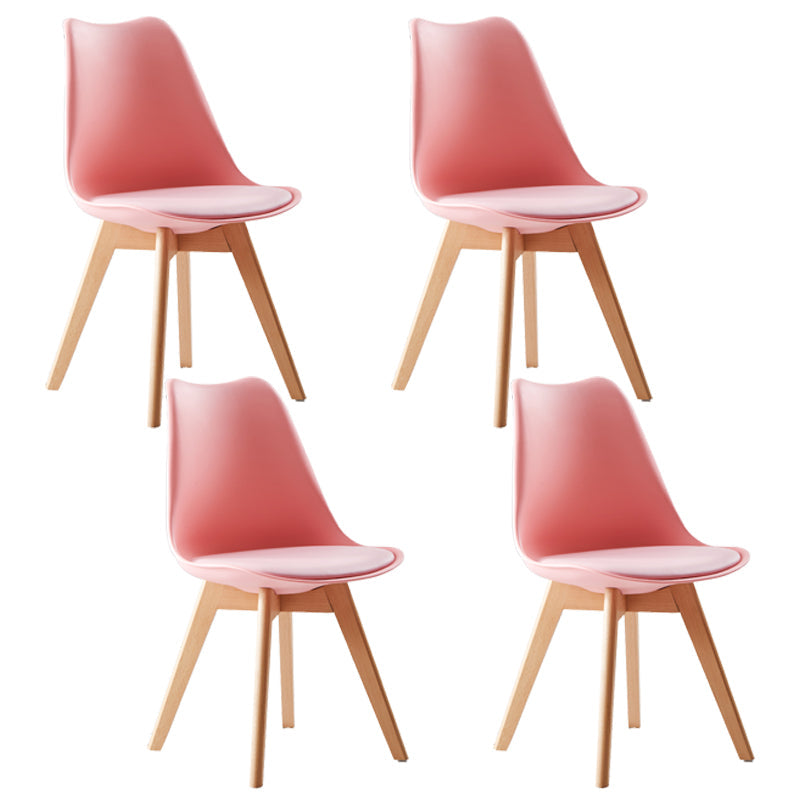 Scandinavian Indoor Side Chair Solid Back Upholstered Dining Room Chair with Wood Legs Pink Set of 4 Clearhalo ' kitchen&dining_furn' 'Dining Chairs' 'Dining Tables & Seating' 'dining_chair' 'Furniture' 'furniture_dining_chair' 'Kitchen & Dining Furniture' 'kitchen' 4037756