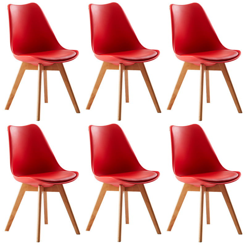 Scandinavian Indoor Side Chair Solid Back Upholstered Dining Room Chair with Wood Legs Red Set of 6 Clearhalo ' kitchen&dining_furn' 'Dining Chairs' 'Dining Tables & Seating' 'dining_chair' 'Furniture' 'furniture_dining_chair' 'Kitchen & Dining Furniture' 'kitchen' 4037787