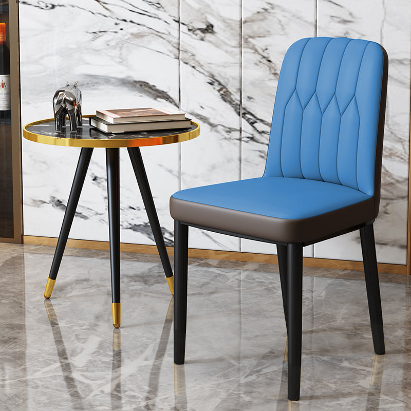Scandinavian Indoor Side Chair Parsons Back Upholstered Metal Dining Room Chair Blue-Brown 1 Piece Black Clearhalo ' kitchen&dining_furn' 'Dining Chairs' 'Dining Tables & Seating' 'dining_chair' 'furn' 'furn_dining_chair' 'Furniture' 'furniture_dining_chair' 'Kitchen & Dining Furniture' 'kitchen' 4037854