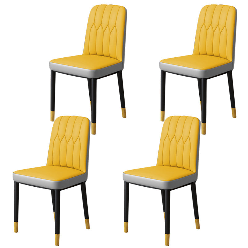 Scandinavian Indoor Side Chair Parsons Back Upholstered Metal Dining Room Chair Yellow-Gray 4 Piece Set Brass Gold Clearhalo ' kitchen&dining_furn' 'Dining Chairs' 'Dining Tables & Seating' 'dining_chair' 'furn' 'furn_dining_chair' 'Furniture' 'furniture_dining_chair' 'Kitchen & Dining Furniture' 'kitchen' 4037856