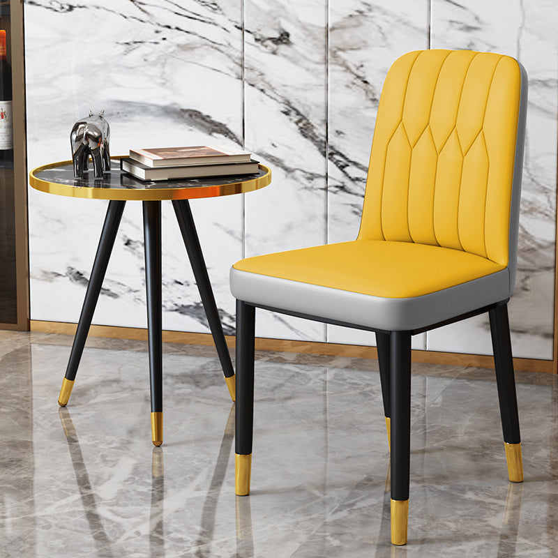 Scandinavian Indoor Side Chair Parsons Back Upholstered Metal Dining Room Chair Yellow-Gray 1 Piece Brass Gold Clearhalo ' kitchen&dining_furn' 'Dining Chairs' 'Dining Tables & Seating' 'dining_chair' 'furn' 'furn_dining_chair' 'Furniture' 'furniture_dining_chair' 'Kitchen & Dining Furniture' 'kitchen' 4037857