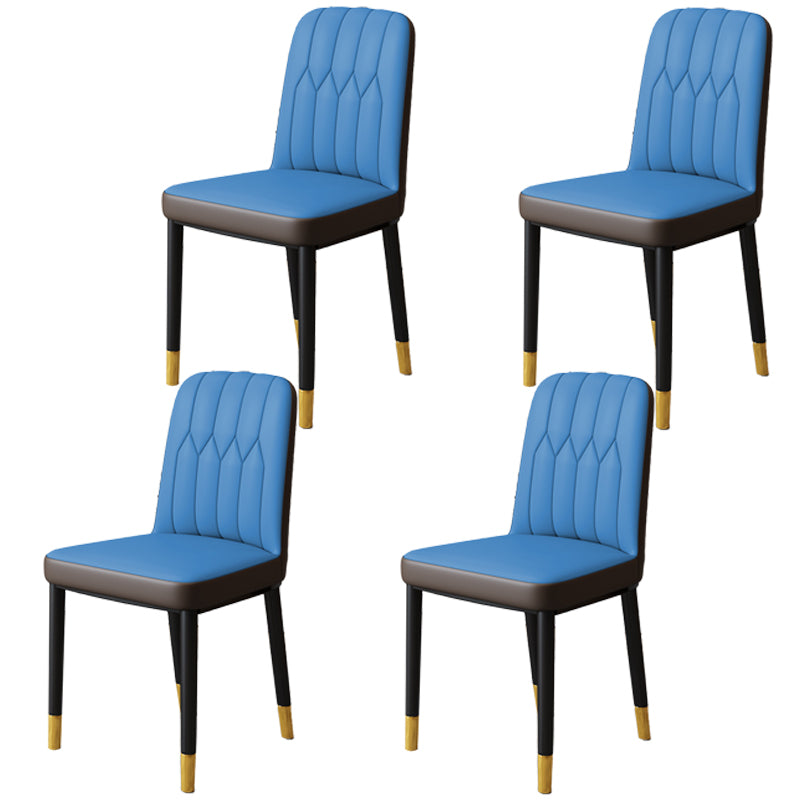 Scandinavian Indoor Side Chair Parsons Back Upholstered Metal Dining Room Chair Blue-Brown 4 Piece Set Brass Gold Clearhalo ' kitchen&dining_furn' 'Dining Chairs' 'Dining Tables & Seating' 'dining_chair' 'furn' 'furn_dining_chair' 'Furniture' 'furniture_dining_chair' 'Kitchen & Dining Furniture' 'kitchen' 4037859