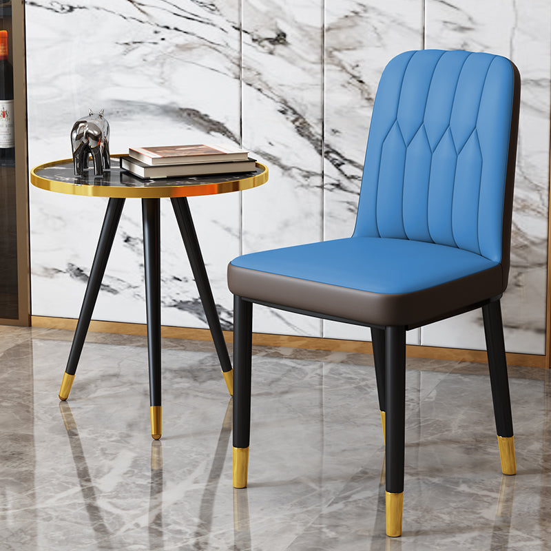 Scandinavian Indoor Side Chair Parsons Back Upholstered Metal Dining Room Chair Blue-Brown 1 Piece Brass Gold Clearhalo ' kitchen&dining_furn' 'Dining Chairs' 'Dining Tables & Seating' 'dining_chair' 'furn' 'furn_dining_chair' 'Furniture' 'furniture_dining_chair' 'Kitchen & Dining Furniture' 'kitchen' 4037860