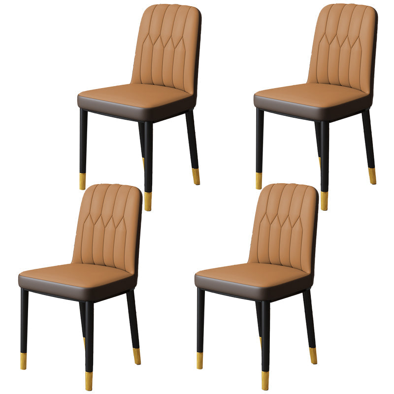 Scandinavian Indoor Side Chair Parsons Back Upholstered Metal Dining Room Chair Brown 4 Piece Set Brass Gold Clearhalo ' kitchen&dining_furn' 'Dining Chairs' 'Dining Tables & Seating' 'dining_chair' 'furn' 'furn_dining_chair' 'Furniture' 'furniture_dining_chair' 'Kitchen & Dining Furniture' 'kitchen' 4037871
