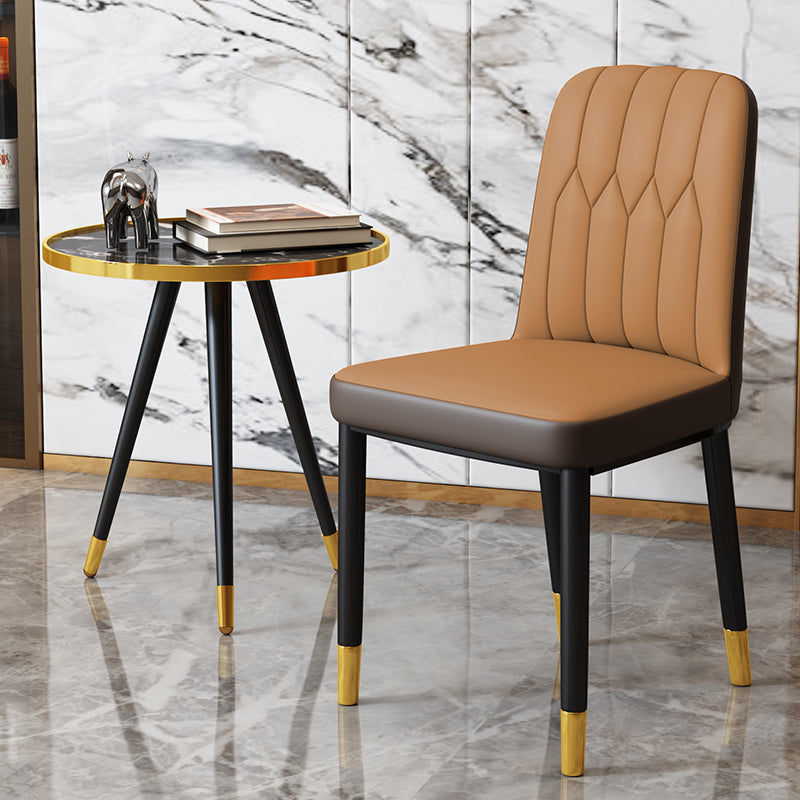Scandinavian Indoor Side Chair Parsons Back Upholstered Metal Dining Room Chair Brown 1 Piece Brass Gold Clearhalo ' kitchen&dining_furn' 'Dining Chairs' 'Dining Tables & Seating' 'dining_chair' 'furn' 'furn_dining_chair' 'Furniture' 'furniture_dining_chair' 'Kitchen & Dining Furniture' 'kitchen' 4037872