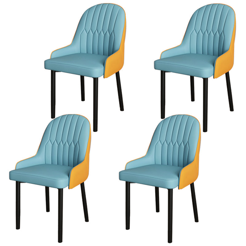 Scandinavian Metal Chairs Set Solid Back Arm Dining Room Kitchen Chair Orange Blue 4 Piece Set Black Clearhalo ' kitchen&dining_furn' 'Dining Chairs' 'Dining Tables & Seating' 'dining_chair' 'furn' 'furn_dining_chair' 'Furniture' 'furniture_dining_chair' 'Kitchen & Dining Furniture' 'kitchen' 4037912