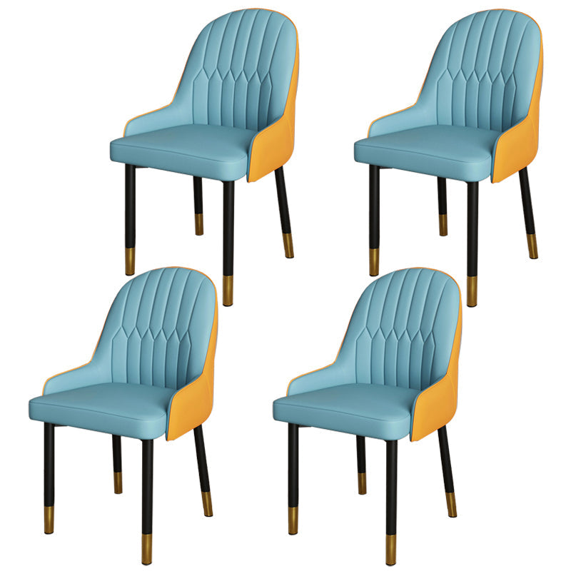 Scandinavian Metal Chairs Set Solid Back Arm Dining Room Kitchen Chair Orange Blue 4 Piece Set Brass Gold Clearhalo ' kitchen&dining_furn' 'Dining Chairs' 'Dining Tables & Seating' 'dining_chair' 'furn' 'furn_dining_chair' 'Furniture' 'furniture_dining_chair' 'Kitchen & Dining Furniture' 'kitchen' 4037915