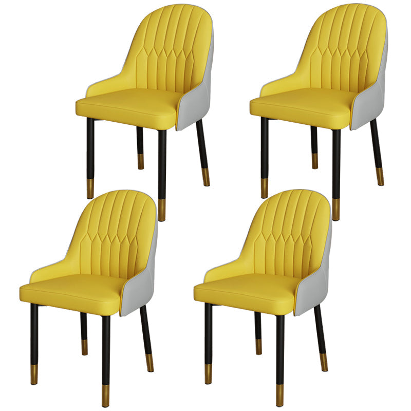 Scandinavian Metal Chairs Set Solid Back Arm Dining Room Kitchen Chair Gray-Yellow 4 Piece Set Brass Gold Clearhalo ' kitchen&dining_furn' 'Dining Chairs' 'Dining Tables & Seating' 'dining_chair' 'furn' 'furn_dining_chair' 'Furniture' 'furniture_dining_chair' 'Kitchen & Dining Furniture' 'kitchen' 4037933