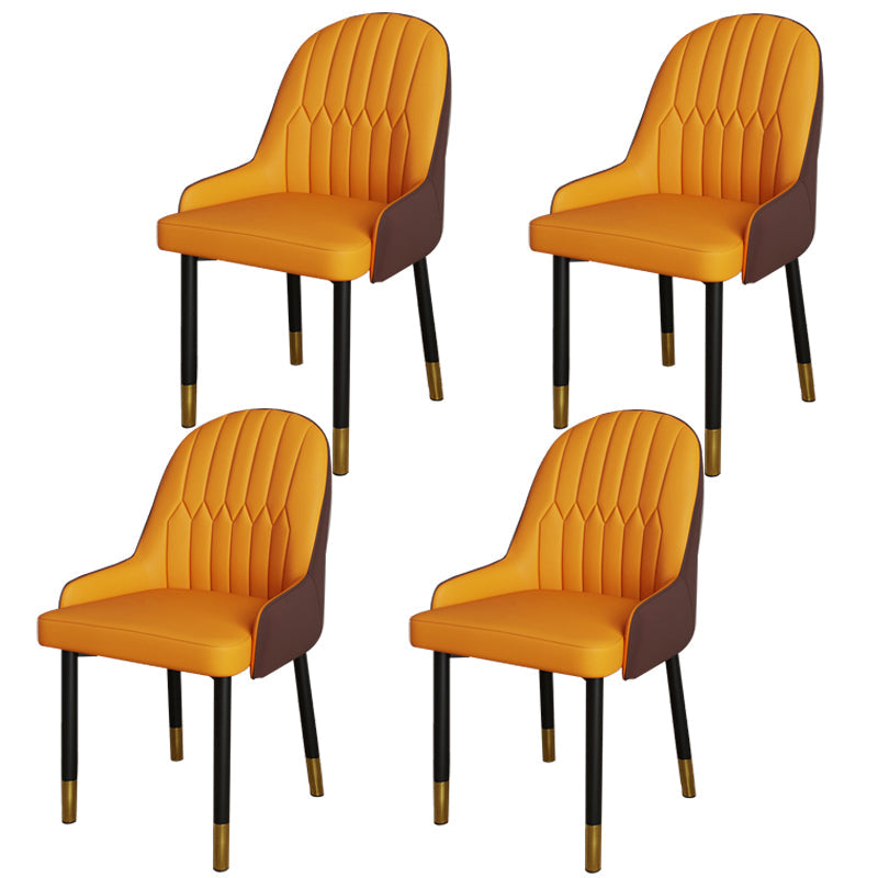 Scandinavian Metal Chairs Set Solid Back Arm Dining Room Kitchen Chair Khaki-Orange 4 Piece Set Brass Gold Clearhalo ' kitchen&dining_furn' 'Dining Chairs' 'Dining Tables & Seating' 'dining_chair' 'furn' 'furn_dining_chair' 'Furniture' 'furniture_dining_chair' 'Kitchen & Dining Furniture' 'kitchen' 4037969
