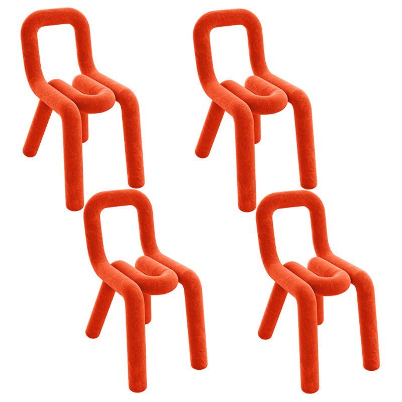 Contemporary Style Velvet Chair Set Open Back Side Dining Kitchen Chairs Orange Red 4 Piece Set Clearhalo ' kitchen&dining_furn' 'Dining Chairs' 'Dining Tables & Seating' 'dining_chair' 'furn' 'furn_dining_chair' 'Furniture' 'furniture_dining_chair' 'Kitchen & Dining Furniture' 'kitchen' 4038091