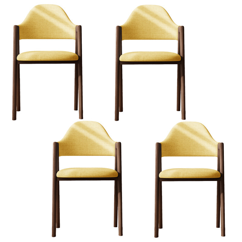 Modern Dining Arm Chairs Upholstered Open Back Armchair with Metal Legs Yellow 4 Piece Set Walnut Clearhalo ' kitchen&dining_furn' 'Dining Chairs' 'Dining Tables & Seating' 'dining_chair' 'furn' 'furn_dining_chair' 'Furniture' 'furniture_dining_chair' 'Kitchen & Dining Furniture' 'kitchen' 4038133