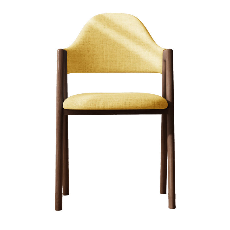 Modern Dining Arm Chairs Upholstered Open Back Armchair with Metal Legs Yellow 1 Piece Walnut Clearhalo ' kitchen&dining_furn' 'Dining Chairs' 'Dining Tables & Seating' 'dining_chair' 'furn' 'furn_dining_chair' 'Furniture' 'furniture_dining_chair' 'Kitchen & Dining Furniture' 'kitchen' 4038134