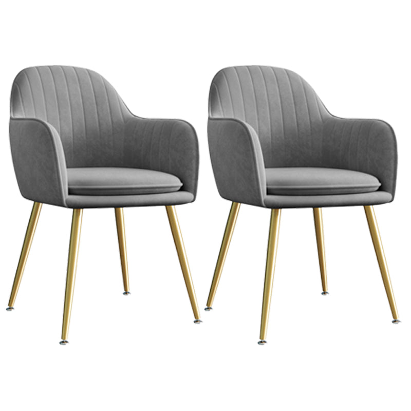 Upholstered Velvet Dining Arm Chair Solid Back Armchair with Metal Legs Grey 2 Piece Set Brass Gold Clearhalo ' kitchen&dining_furn' 'Dining Chairs' 'Dining Tables & Seating' 'dining_chair' 'furn' 'furn_dining_chair' 'Furniture' 'furniture_dining_chair' 'Kitchen & Dining Furniture' 'kitchen' 4038179