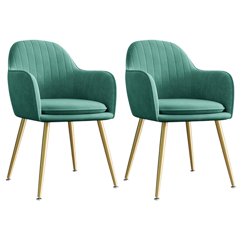 Upholstered Velvet Dining Arm Chair Solid Back Armchair with Metal Legs Green 2 Piece Set Brass Gold Clearhalo ' kitchen&dining_furn' 'Dining Chairs' 'Dining Tables & Seating' 'dining_chair' 'furn' 'furn_dining_chair' 'Furniture' 'furniture_dining_chair' 'Kitchen & Dining Furniture' 'kitchen' 4038189