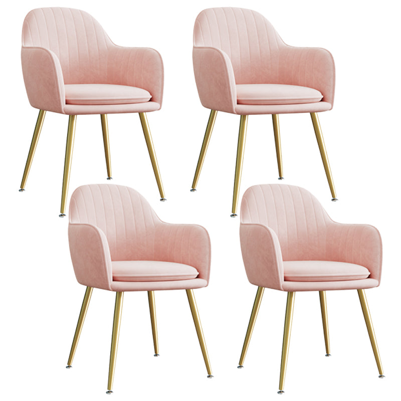 Upholstered Velvet Dining Arm Chair Solid Back Armchair with Metal Legs Pink 4 Piece Set Brass Gold Clearhalo ' kitchen&dining_furn' 'Dining Chairs' 'Dining Tables & Seating' 'dining_chair' 'furn' 'furn_dining_chair' 'Furniture' 'furniture_dining_chair' 'Kitchen & Dining Furniture' 'kitchen' 4038196