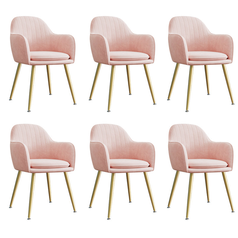 Upholstered Velvet Dining Arm Chair Solid Back Armchair with Metal Legs Pink 6 Piece Set Brass Gold Clearhalo ' kitchen&dining_furn' 'Dining Chairs' 'Dining Tables & Seating' 'dining_chair' 'furn' 'furn_dining_chair' 'Furniture' 'furniture_dining_chair' 'Kitchen & Dining Furniture' 'kitchen' 4038197