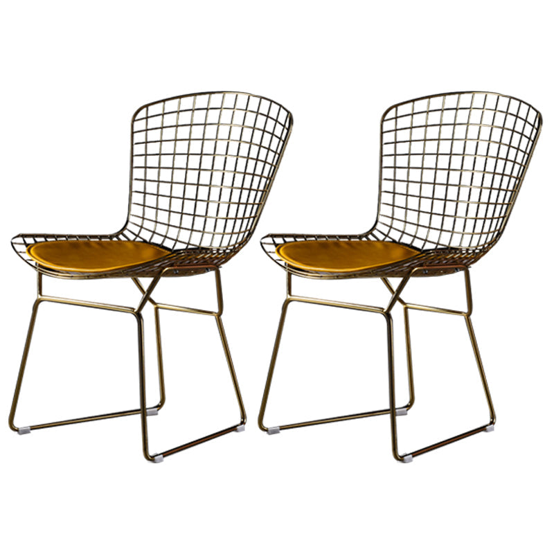 Scandinavian Metal Bedroom Side Chair Cross Back Matte Finish Dining Chair Gold Yellow 2 Piece Set Clearhalo ' kitchen&dining_furn' 'Dining Chairs' 'Dining Tables & Seating' 'dining_chair' 'furn' 'furn_dining_chair' 'Furniture' 'furniture_dining_chair' 'Kitchen & Dining Furniture' 'kitchen' 4038281