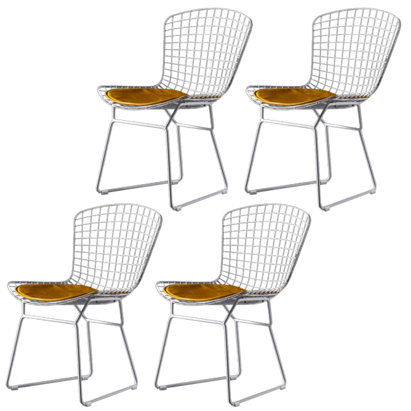 Scandinavian Metal Bedroom Side Chair Cross Back Matte Finish Dining Chair White Yellow 4 Piece Set Clearhalo ' kitchen&dining_furn' 'Dining Chairs' 'Dining Tables & Seating' 'dining_chair' 'furn' 'furn_dining_chair' 'Furniture' 'furniture_dining_chair' 'Kitchen & Dining Furniture' 'kitchen' 4038306