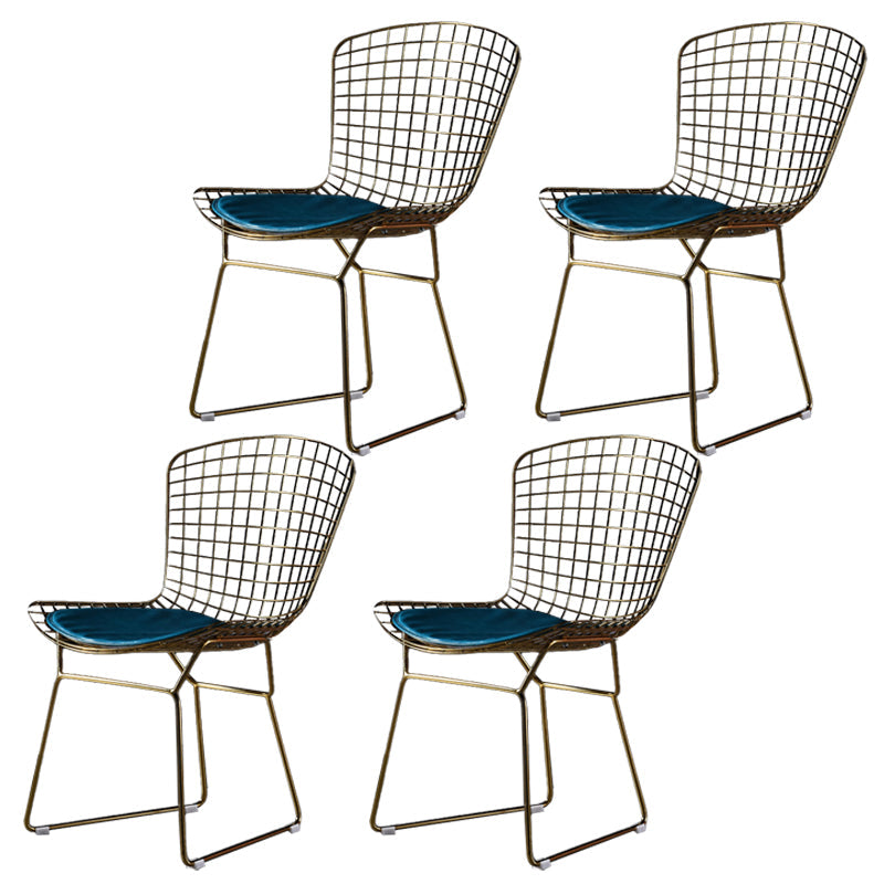 Scandinavian Metal Bedroom Side Chair Cross Back Matte Finish Dining Chair Gold Blue 4 Piece Set Clearhalo ' kitchen&dining_furn' 'Dining Chairs' 'Dining Tables & Seating' 'dining_chair' 'furn' 'furn_dining_chair' 'Furniture' 'furniture_dining_chair' 'Kitchen & Dining Furniture' 'kitchen' 4038312