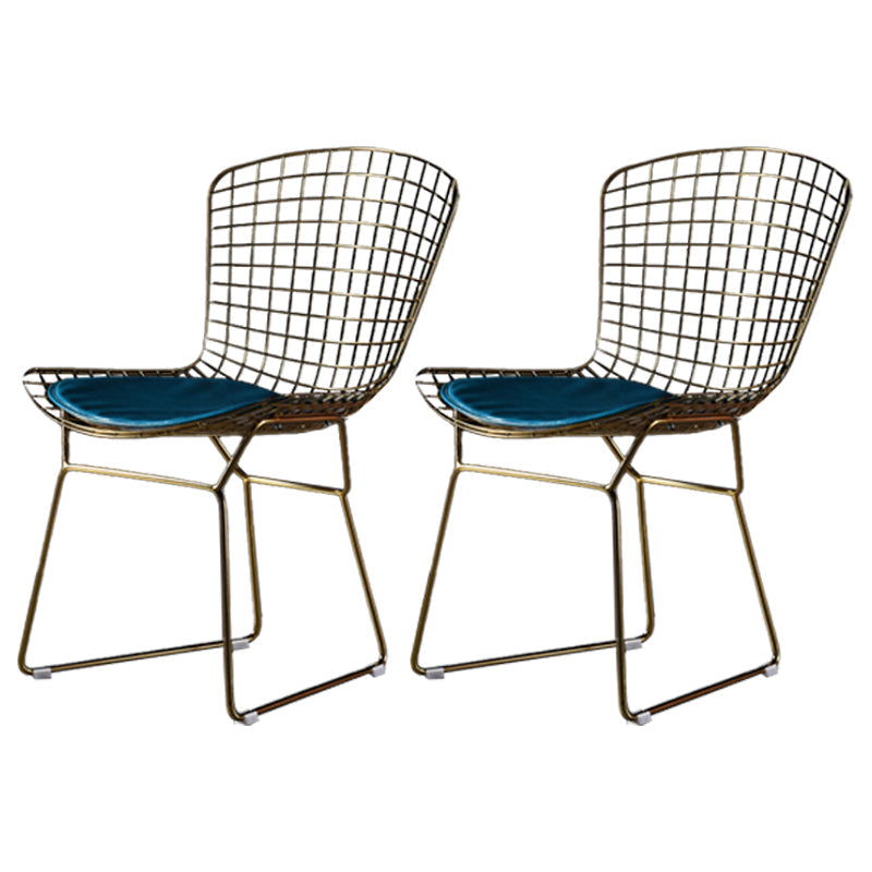 Scandinavian Metal Bedroom Side Chair Cross Back Matte Finish Dining Chair Gold Blue 2 Piece Set Clearhalo ' kitchen&dining_furn' 'Dining Chairs' 'Dining Tables & Seating' 'dining_chair' 'furn' 'furn_dining_chair' 'Furniture' 'furniture_dining_chair' 'Kitchen & Dining Furniture' 'kitchen' 4038314