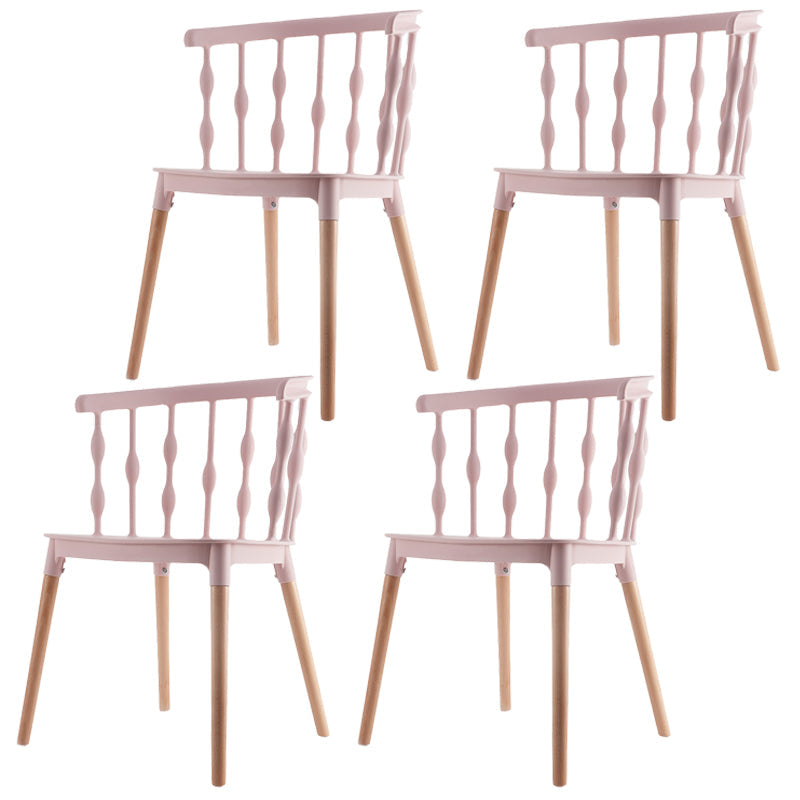 Scandinavian Beech Windsor Back Side Chair Candy Colors Wood Dining Chair (Set of 4) Pink Clearhalo ' kitchen&dining_furn' 'Dining Chairs' 'Dining Tables & Seating' 'dining_chair' 'furn' 'furn_dining_chair' 'Furniture' 'furniture_dining_chair' 'Kitchen & Dining Furniture' 'kitchen' 4038392