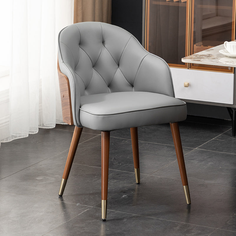 Glam Style Microfiber Leather Dining Chair Solid Back Arm Single Chair Light Gray Clearhalo ' kitchen&dining_furn' 'Dining Chairs' 'Dining Tables & Seating' 'dining_chair' 'furn' 'furn_dining_chair' 'Furniture' 'furniture_dining_chair' 'Kitchen & Dining Furniture' 'kitchen' 4038404