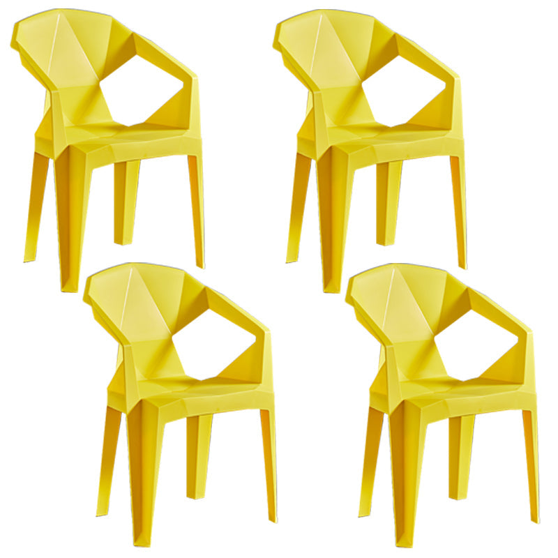 Modern Style Slat Back Stacking Side Chair Plastic Dining Arm Chairs for Home Use Yellow 4 Piece Set Clearhalo ' kitchen&dining_furn' 'Dining Chairs' 'Dining Tables & Seating' 'dining_chair' 'furn' 'furn_dining_chair' 'Furniture' 'furniture_dining_chair' 'Kitchen & Dining Furniture' 'kitchen' 4038455