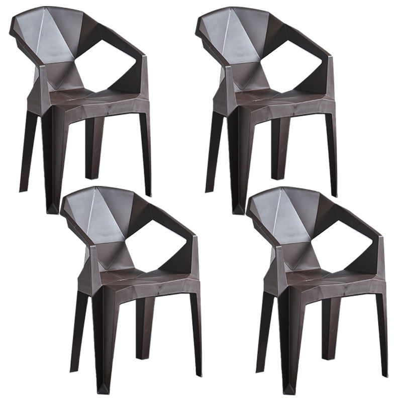 Modern Style Slat Back Stacking Side Chair Plastic Dining Arm Chairs for Home Use Coffee 4 Piece Set Clearhalo ' kitchen&dining_furn' 'Dining Chairs' 'Dining Tables & Seating' 'dining_chair' 'furn' 'furn_dining_chair' 'Furniture' 'furniture_dining_chair' 'Kitchen & Dining Furniture' 'kitchen' 4038465