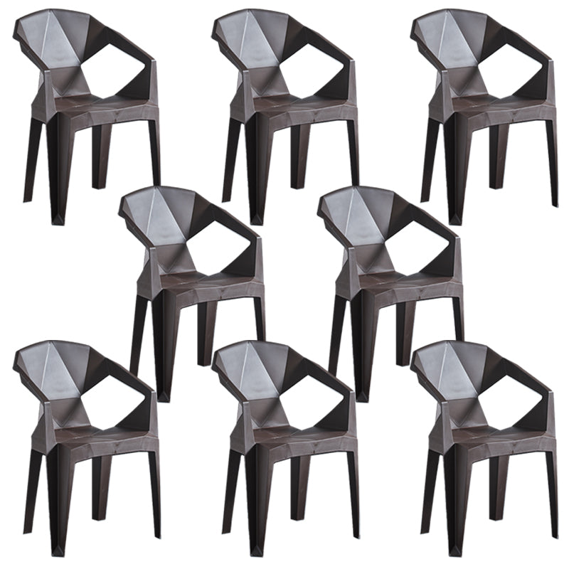 Modern Style Slat Back Stacking Side Chair Plastic Dining Arm Chairs for Home Use Coffee 8 Piece Set Clearhalo ' kitchen&dining_furn' 'Dining Chairs' 'Dining Tables & Seating' 'dining_chair' 'furn' 'furn_dining_chair' 'Furniture' 'furniture_dining_chair' 'Kitchen & Dining Furniture' 'kitchen' 4038466
