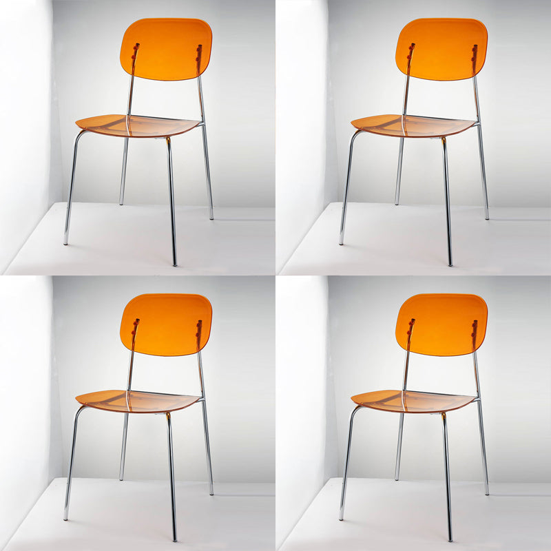 Industrial Style Open Back Dining Side Chairs Plastic Dining Armless Chairs Orange 4 Piece Set Clearhalo ' kitchen&dining_furn' 'Dining Chairs' 'Dining Tables & Seating' 'dining_chair' 'furn' 'furn_dining_chair' 'Furniture' 'furniture_dining_chair' 'Kitchen & Dining Furniture' 'kitchen' 4038523