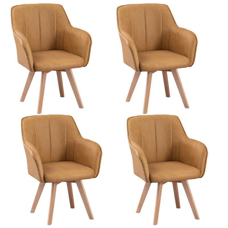 Scandinavian Style Faux Leather Dining Chairs Solid Back Arm Chairs for Home Use Beige 4 Piece Set Clearhalo ' kitchen&dining_furn' 'Dining Chairs' 'Dining Tables & Seating' 'dining_chair' 'furn' 'furn_dining_chair' 'Furniture' 'furniture_dining_chair' 'Kitchen & Dining Furniture' 'kitchen' 4038584