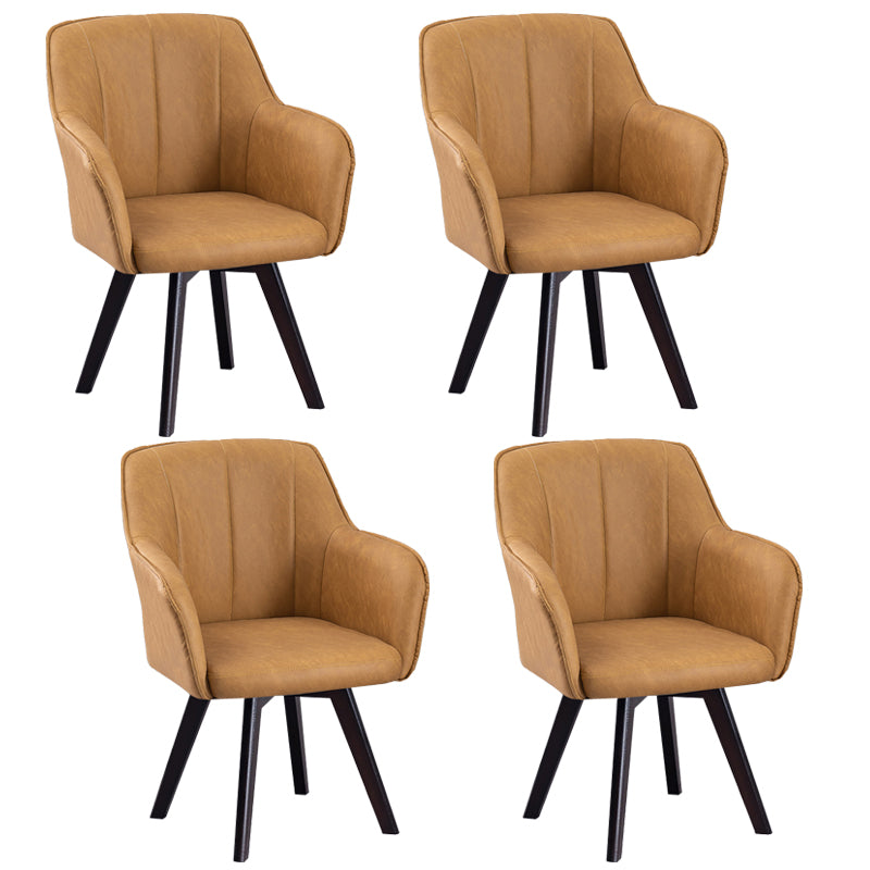 Scandinavian Style Faux Leather Dining Chairs Solid Back Arm Chairs for Home Use Yellow 4 Piece Set Clearhalo ' kitchen&dining_furn' 'Dining Chairs' 'Dining Tables & Seating' 'dining_chair' 'furn' 'furn_dining_chair' 'Furniture' 'furniture_dining_chair' 'Kitchen & Dining Furniture' 'kitchen' 4038587