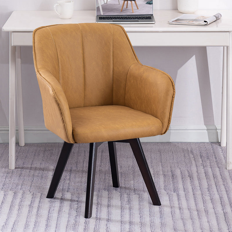 Scandinavian Style Faux Leather Dining Chairs Solid Back Arm Chairs for Home Use Yellow 1 Piece Clearhalo ' kitchen&dining_furn' 'Dining Chairs' 'Dining Tables & Seating' 'dining_chair' 'furn' 'furn_dining_chair' 'Furniture' 'furniture_dining_chair' 'Kitchen & Dining Furniture' 'kitchen' 4038588