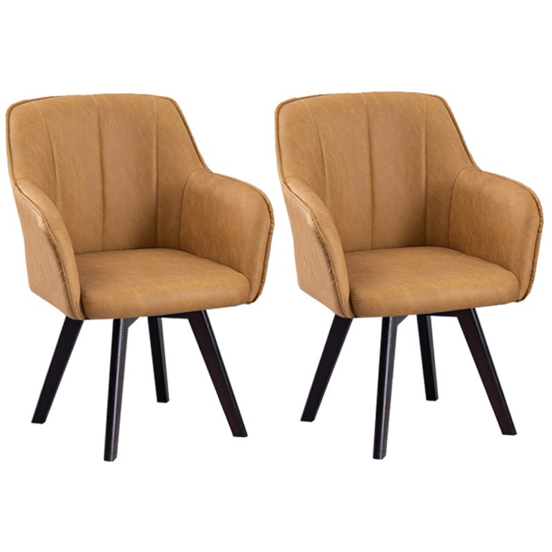 Scandinavian Style Faux Leather Dining Chairs Solid Back Arm Chairs for Home Use Yellow 2 Piece Set Clearhalo ' kitchen&dining_furn' 'Dining Chairs' 'Dining Tables & Seating' 'dining_chair' 'furn' 'furn_dining_chair' 'Furniture' 'furniture_dining_chair' 'Kitchen & Dining Furniture' 'kitchen' 4038589