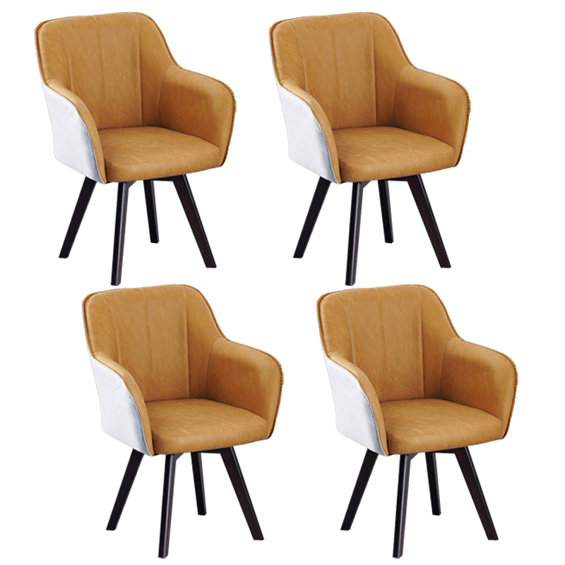 Scandinavian Style Faux Leather Dining Chairs Solid Back Arm Chairs for Home Use Gray-Yellow 4 Piece Set Clearhalo ' kitchen&dining_furn' 'Dining Chairs' 'Dining Tables & Seating' 'dining_chair' 'furn' 'furn_dining_chair' 'Furniture' 'furniture_dining_chair' 'Kitchen & Dining Furniture' 'kitchen' 4038590