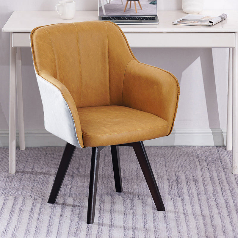 Scandinavian Style Faux Leather Dining Chairs Solid Back Arm Chairs for Home Use Gray-Yellow 1 Piece Clearhalo ' kitchen&dining_furn' 'Dining Chairs' 'Dining Tables & Seating' 'dining_chair' 'furn' 'furn_dining_chair' 'Furniture' 'furniture_dining_chair' 'Kitchen & Dining Furniture' 'kitchen' 4038591