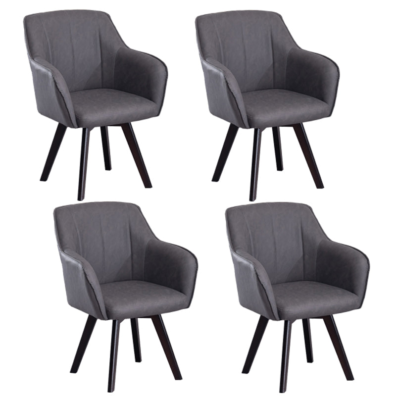 Scandinavian Style Faux Leather Dining Chairs Solid Back Arm Chairs for Home Use Dark Gray 4 Piece Set Clearhalo ' kitchen&dining_furn' 'Dining Chairs' 'Dining Tables & Seating' 'dining_chair' 'furn' 'furn_dining_chair' 'Furniture' 'furniture_dining_chair' 'Kitchen & Dining Furniture' 'kitchen' 4038596