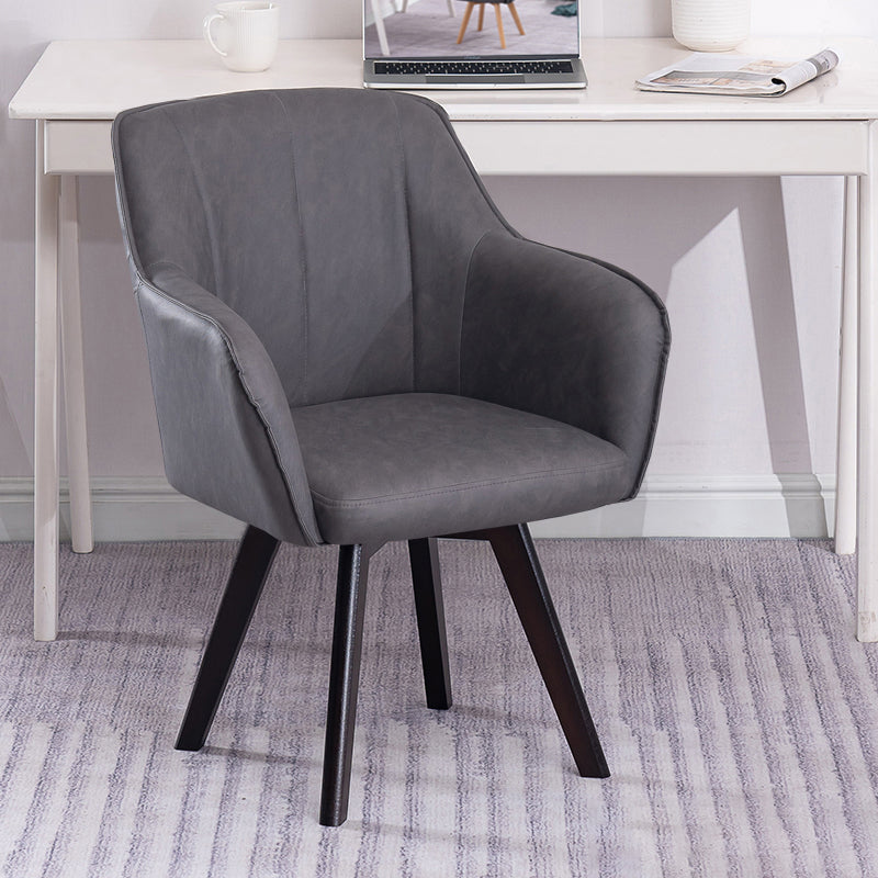 Scandinavian Style Faux Leather Dining Chairs Solid Back Arm Chairs for Home Use Dark Gray 1 Piece Clearhalo ' kitchen&dining_furn' 'Dining Chairs' 'Dining Tables & Seating' 'dining_chair' 'furn' 'furn_dining_chair' 'Furniture' 'furniture_dining_chair' 'Kitchen & Dining Furniture' 'kitchen' 4038597