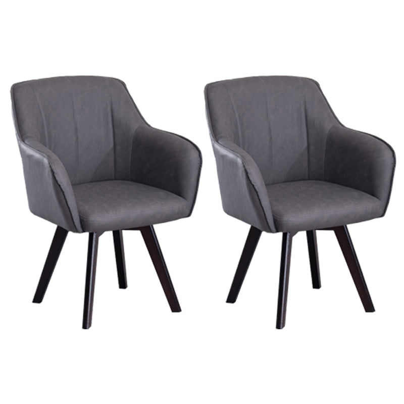 Scandinavian Style Faux Leather Dining Chairs Solid Back Arm Chairs for Home Use Dark Gray 2 Piece Set Clearhalo ' kitchen&dining_furn' 'Dining Chairs' 'Dining Tables & Seating' 'dining_chair' 'furn' 'furn_dining_chair' 'Furniture' 'furniture_dining_chair' 'Kitchen & Dining Furniture' 'kitchen' 4038598