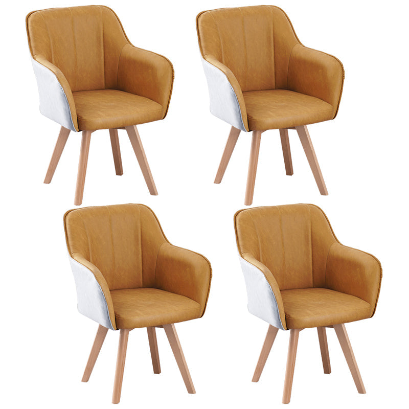 Scandinavian Style Faux Leather Dining Chairs Solid Back Arm Chairs for Home Use Yellow-Gray 4 Piece Set Clearhalo ' kitchen&dining_furn' 'Dining Chairs' 'Dining Tables & Seating' 'dining_chair' 'furn' 'furn_dining_chair' 'Furniture' 'furniture_dining_chair' 'Kitchen & Dining Furniture' 'kitchen' 4038599