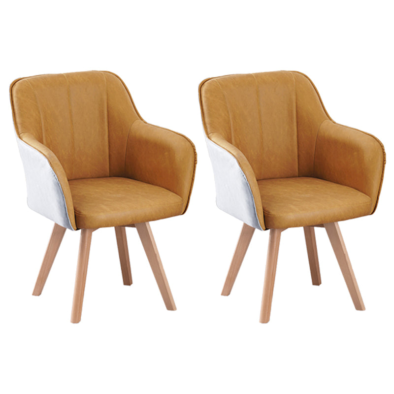 Scandinavian Style Faux Leather Dining Chairs Solid Back Arm Chairs for Home Use Yellow-Gray 2 Piece Set Clearhalo ' kitchen&dining_furn' 'Dining Chairs' 'Dining Tables & Seating' 'dining_chair' 'furn' 'furn_dining_chair' 'Furniture' 'furniture_dining_chair' 'Kitchen & Dining Furniture' 'kitchen' 4038601