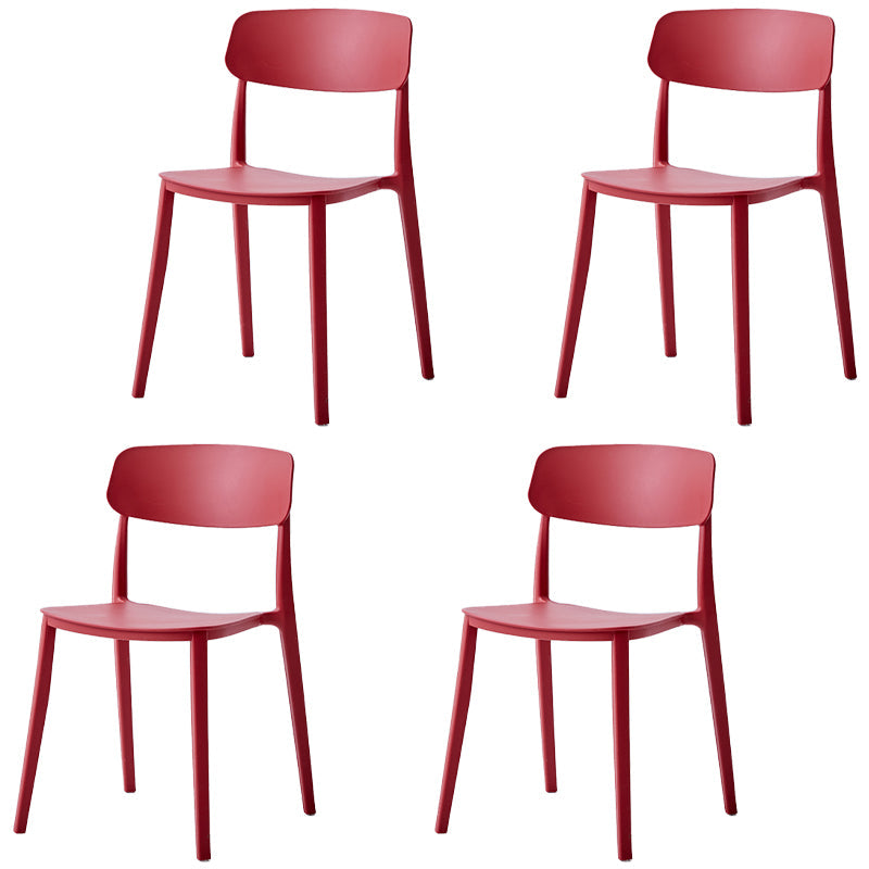 Scandinavian Plastic Restaurant Side Chair Candy Colors Open Back Dining Chair Red 4 Piece Set Clearhalo ' kitchen&dining_furn' 'Dining Chairs' 'Dining Tables & Seating' 'dining_chair' 'furn' 'furn_dining_chair' 'Furniture' 'furniture_dining_chair' 'Kitchen & Dining Furniture' 'kitchen' 4038637