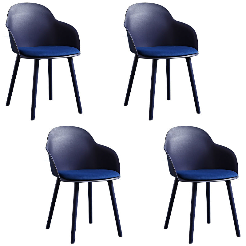 Contemporary Plastic Restaurant Arm Chair Matte Finish Solid Back Dining Chair (Set of 4) Navy Blue Clearhalo ' kitchen&dining_furn' 'Dining Chairs' 'Dining Tables & Seating' 'dining_chair' 'Furniture' 'furniture_dining_chair' 'Kitchen & Dining Furniture' 'kitchen' 4038659