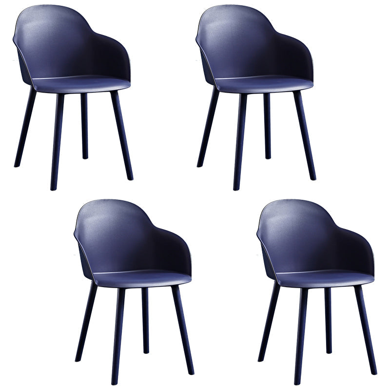Contemporary Plastic Restaurant Arm Chair Matte Finish Solid Back Dining Chair (Set of 4) Navy Clearhalo ' kitchen&dining_furn' 'Dining Chairs' 'Dining Tables & Seating' 'dining_chair' 'Furniture' 'furniture_dining_chair' 'Kitchen & Dining Furniture' 'kitchen' 4038665