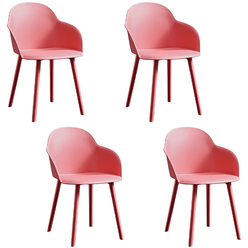 Contemporary Plastic Restaurant Arm Chair Matte Finish Solid Back Dining Chair (Set of 4) Watermelon Red Clearhalo ' kitchen&dining_furn' 'Dining Chairs' 'Dining Tables & Seating' 'dining_chair' 'Furniture' 'furniture_dining_chair' 'Kitchen & Dining Furniture' 'kitchen' 4038668