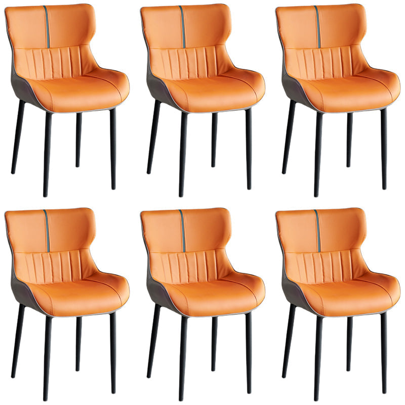 Minimalist Style Leather Dining Arm Chairs Wingback Parsons Chair for Home Orange 6 Piece Set Clearhalo ' kitchen&dining_furn' 'Dining Chairs' 'Dining Tables & Seating' 'dining_chair' 'furn' 'furn_dining_chair' 'Furniture' 'furniture_dining_chair' 'Kitchen & Dining Furniture' 'kitchen' 4038795