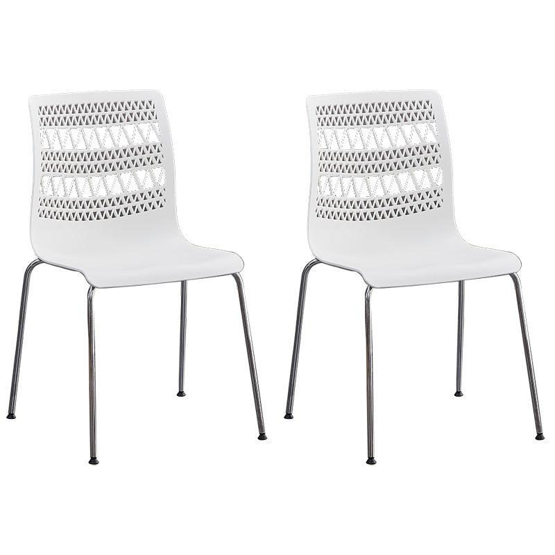 Contemporary Style Stacking Dining Armless Chairs Solid Back Side Chair White 2 Piece Set Clearhalo ' kitchen&dining_furn' 'Dining Chairs' 'Dining Tables & Seating' 'dining_chair' 'furn' 'furn_dining_chair' 'Furniture' 'furniture_dining_chair' 'Kitchen & Dining Furniture' 'kitchen' 4038869