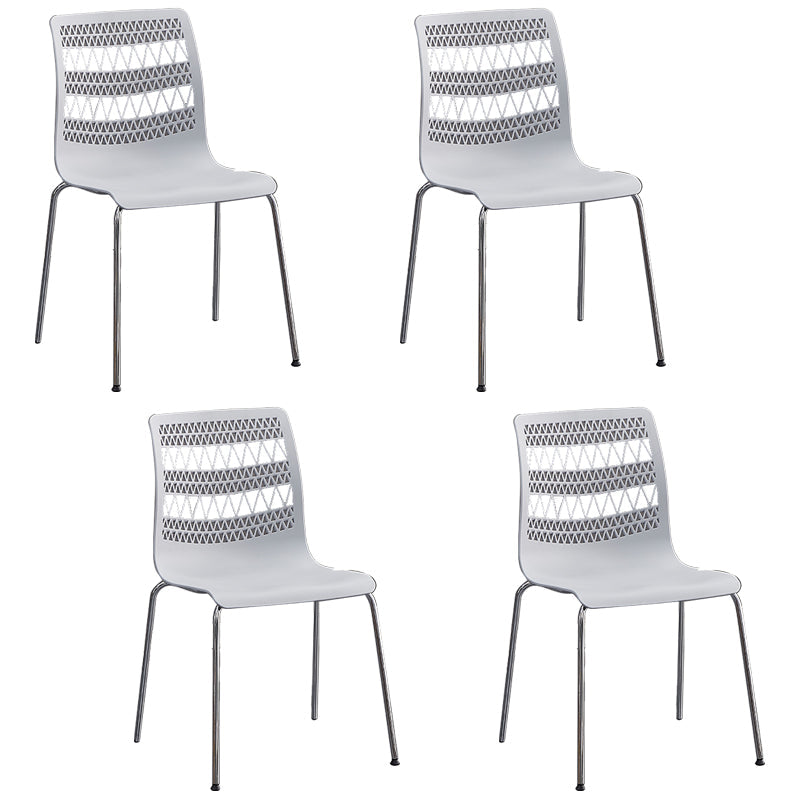 Contemporary Style Stacking Dining Armless Chairs Solid Back Side Chair Grey 4 Piece Set Clearhalo ' kitchen&dining_furn' 'Dining Chairs' 'Dining Tables & Seating' 'dining_chair' 'furn' 'furn_dining_chair' 'Furniture' 'furniture_dining_chair' 'Kitchen & Dining Furniture' 'kitchen' 4038876